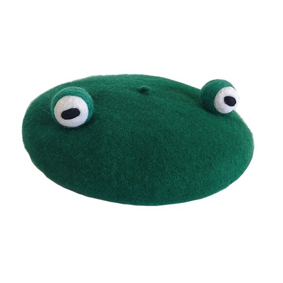 2568 Women Handmade Green Frog Eyes Balls Beret Hat Soft Wool Cap Winter main image 7